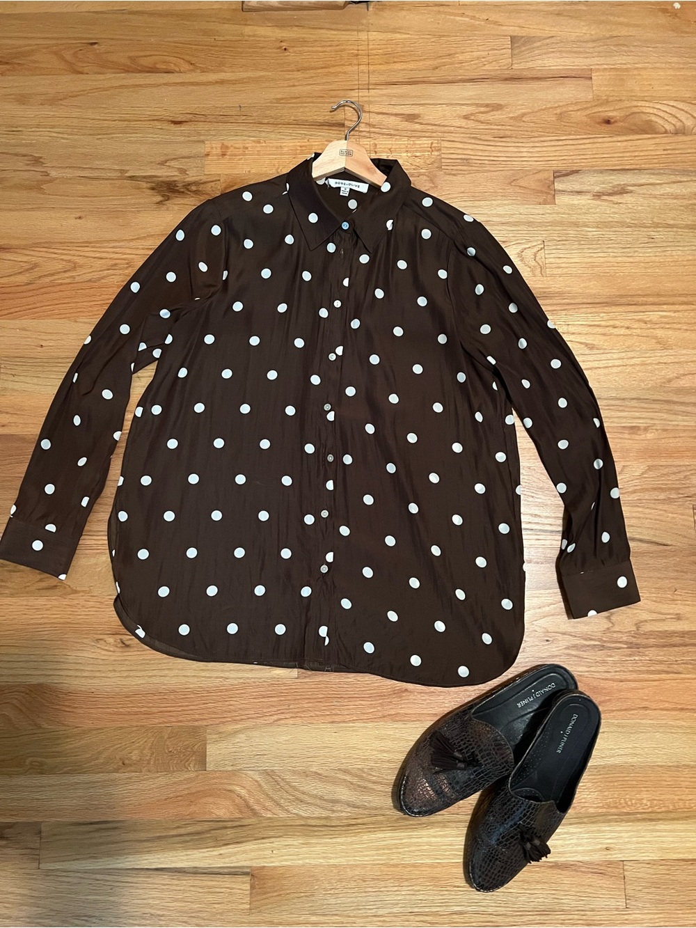 Rose & Olive Brown Polka Dot Button-Down Blouse